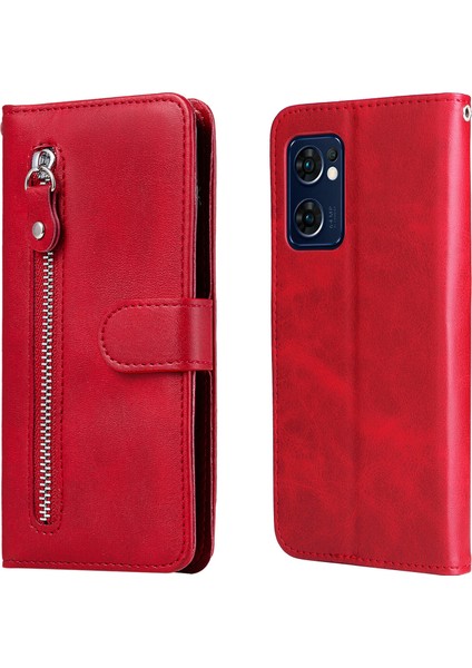 Ile Uyumlu Oppo Find X5 Lite Moda Fermuar Çevirme Deri Telefon Kılıfı Kart Tutuculu Manyetik Cüzdan Telefon Kılıfı (Yurt Dışından)