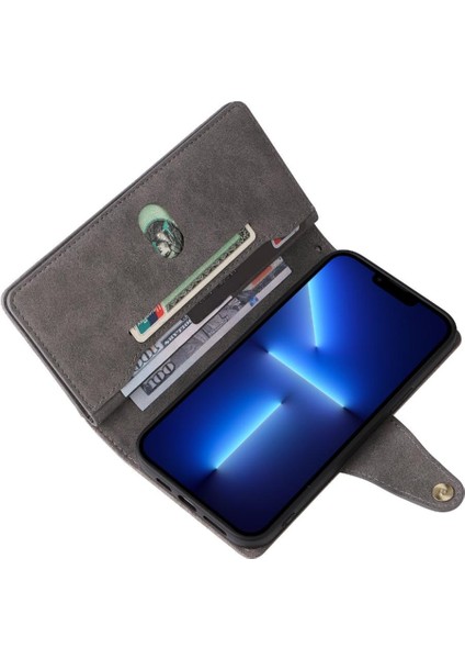 El Kayışı Fermuar Cüzdan ile iphone 13 Pro Max Manyetik Deri Kılıf (Yurt Dışından)