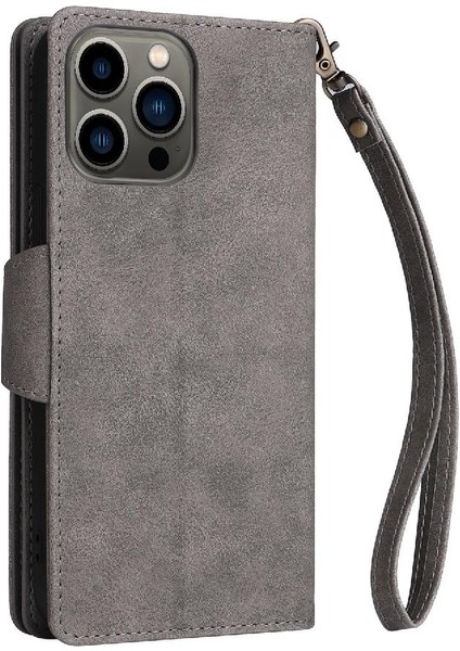 El Kayışı Fermuar Cüzdan ile iphone 13 Pro Max Manyetik Deri Kılıf (Yurt Dışından)