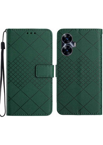 El Kartı ile Realme C55 Elmas Kabartmalı Cüzdan Pu Deri Için Flip Case (Yurt Dışından)