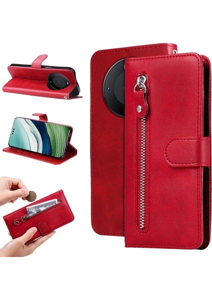 Ile Uyumlu Huawei Mate 60 Moda Fermuar Çevirme Deri Telefon Kılıfı Kart Tutuculu Manyetik Cüzdan Telefon Kılıfı (Yurt Dışından)