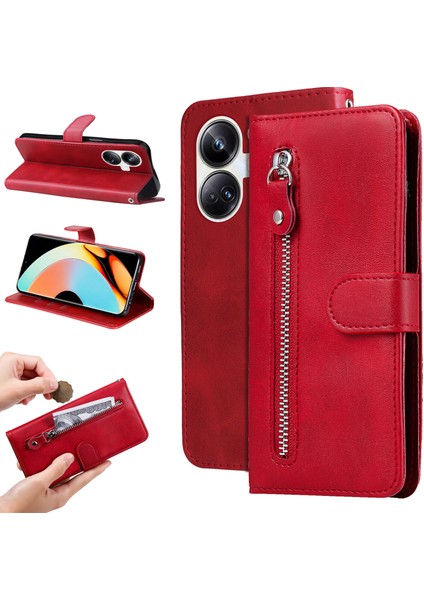 Ile Uyumlu Realme 10 Pro Plus Moda Fermuar Çevirme Deri Telefon Kılıfı Kart Tutuculu Manyetik Cüzdan Telefon Kılıfı (Yurt Dışından)