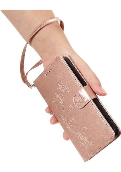 Huawei Y6 2019 Için Flip Case El Kayışı ile Kabartmalı Kelebek Yüksek ve (Yurt Dışından)