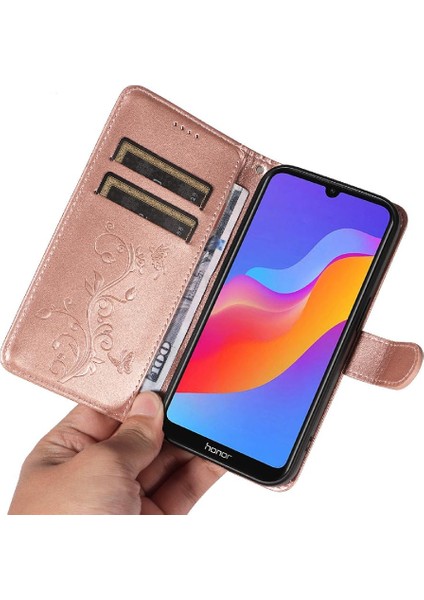 Huawei Y6 2019 Için Flip Case El Kayışı ile Kabartmalı Kelebek Yüksek ve (Yurt Dışından)