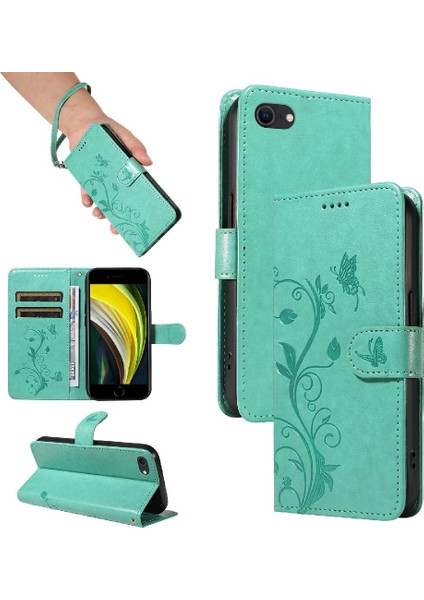 IPhone 7/8 Için Kılıf ve El Kayışı Kabartmalı Kelebek ile Kart Yuvası (Yurt Dışından)