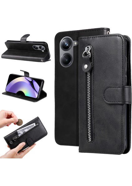 Ile Uyumlu Realme 10 Pro 5g Moda Fermuar Çevirme Deri Telefon Kılıfı Kart Tutuculu Manyetik Cüzdan Telefon Kılıfı (Yurt Dışından)