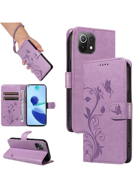 El Kayışı Kabartmalı Kelebek ve Kart Yuvası ile Xiaomi 11 Lite Için Kılıf (Yurt Dışından)
