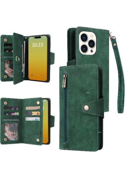 El Kayışı Kart Tutucu Manyetik Deri Fermuar ile iphone 15 Pro Için Kılıf (Yurt Dışından)