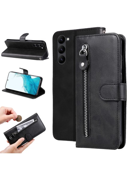 Ile Uyumlu Samsung Galaxy S24 Moda Fermuar Çevirme Deri Telefon Kılıfı Kart Tutuculu Manyetik Cüzdan Telefon Kılıfı (Yurt Dışından)