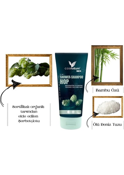 Vegan Erkek 3'lü Etki Şampuan-Vücut-Yüz Temizleme Jeli modelleri