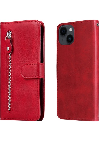 Ile Uyumlu iPhone 15 Moda Fermuar Çevirme Deri Telefon Kılıfı Kart Tutuculu Manyetik Cüzdan Telefon Kılıfı (Yurt Dışından)