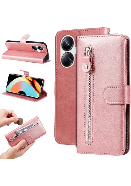 Ile Uyumlu Realme 10 Pro Plus Moda Fermuar Çevirme Deri Telefon Kılıfı Kart Tutuculu Manyetik Cüzdan Telefon Kılıfı (Yurt Dışından)