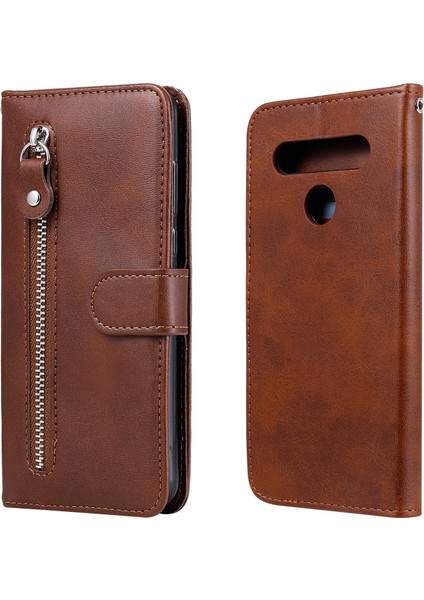 Ile Uyumlu Lg K41S/K51S Moda Fermuar Çevirme Deri Telefon Kılıfı Kart Tutuculu Manyetik Cüzdan Telefon Kılıfı (Yurt Dışından)