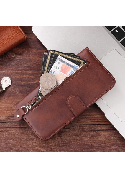 Ile Uyumlu Lg K41S/K51S Moda Fermuar Çevirme Deri Telefon Kılıfı Kart Tutuculu Manyetik Cüzdan Telefon Kılıfı (Yurt Dışından) modelleri