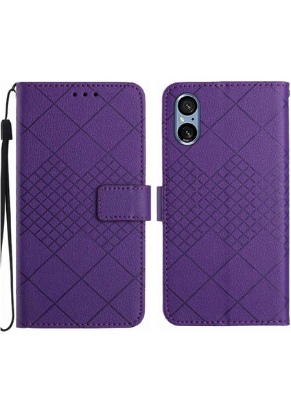 El Kayışı Kart Yuvası Standı Elmas Pu ile Sony Xperia 5 V Için Flip Case (Yurt Dışından)