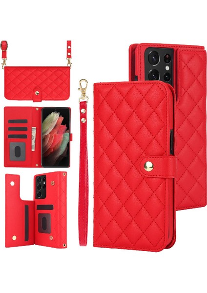 Samsung Galaxy S21 Ultra Crossbody Tarzı 5 Kart Yuvaları ile Cüzdan (Yurt Dışından)