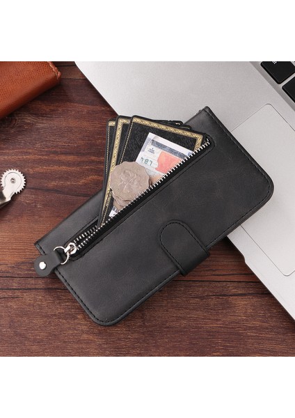 Ile Uyumlu Vıvo Y36 Moda Fermuar Çevirme Deri Telefon Kılıfı Kart Tutuculu Manyetik Cüzdan Telefon Kılıfı (Yurt Dışından) modelleri