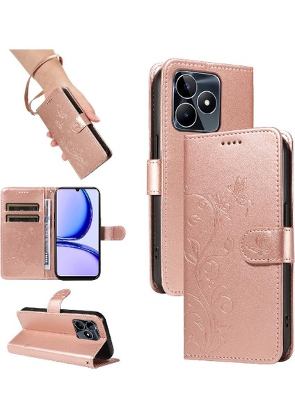 El Kayışı Cüzdan Telefon Kılıfı ile Realme C53 Kabartmalı Kelebek Için Kılıf (Yurt Dışından) indirimleri