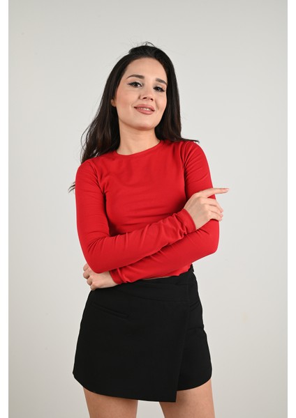 Kadın Bisiklet Yaka Uzun Kollu Body 1638-24