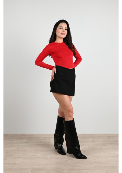 Kadın Bisiklet Yaka Uzun Kollu Body 1638-24