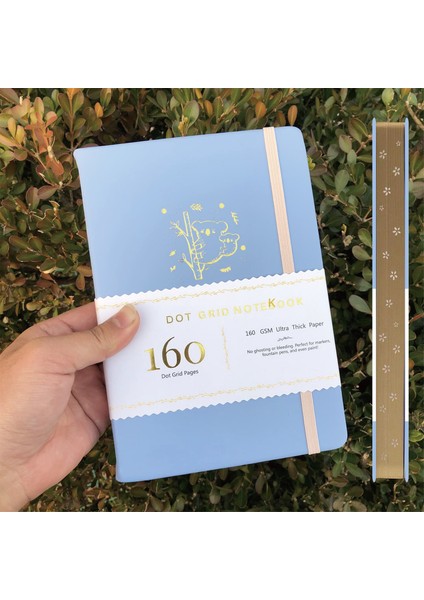 Mavi Stil A5 Altın ​​kenarlar A5 Hilal Nokta Izgara Defter Noktalı Dergi Altın Kenarları Yan Sakura Oyma 160GSM Bambu Kalın Beyaz Renkli Kağıt (Yurt Dışından)