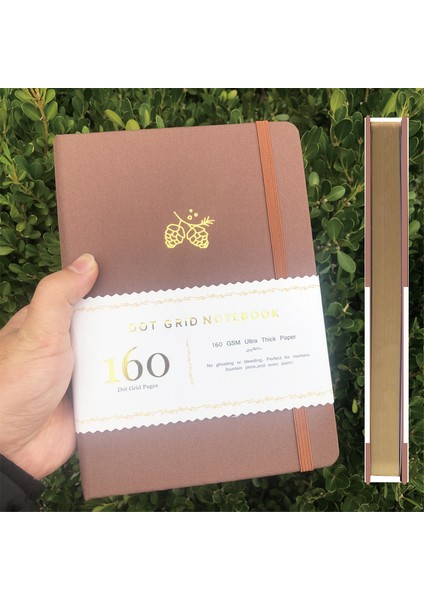 Kahverengi Tarzı A5 Altın ​​kenarlar A5 Hilal Nokta Izgara Defter Noktalı Dergi Altın Kenarları Yan Sakura Oyma 160GSM Bambu Kalın Beyaz Renkli Kağıt (Yurt Dışından)