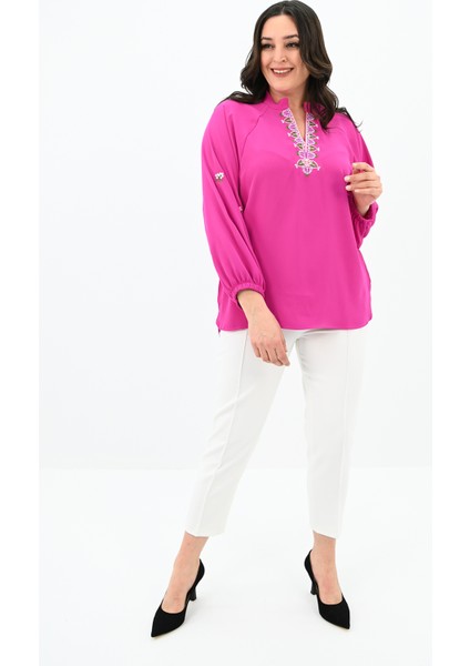 Kadın Nakış Detaylı Uzun Kollu Bluz 1715-24 fiyatları