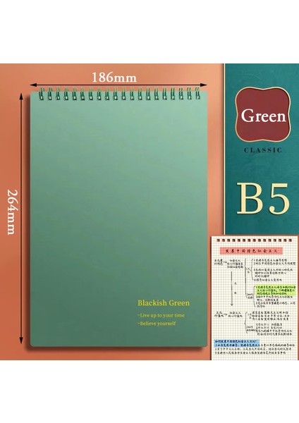 B5 Yeşil Izgara Stili Defterler A5B5,80SHEETS Okul Ofisi Için Kağıt Izgara Kitap Yazma, Damalı Planlayıcı Not Defterleri Gündem Flipbook (Yurt Dışından)