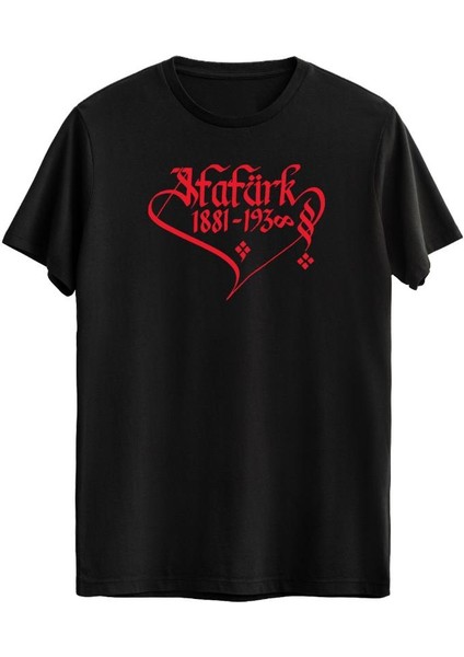 Atatürk Hat Sanatı Baskılı Sıfır Yaka Kısa Kollu 19 Mayıs 29 Ekim Tişört