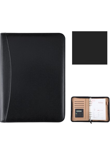 Siyah Stil A6 Kawaii B5 A5 A6 Iş Günlük Planlayıcısı Binder Defter Gündemi Gerçek Deri Bloknot Klasörü Hesap Makinesi ile Not Defteri Kırtasiye (Yurt Dışından)