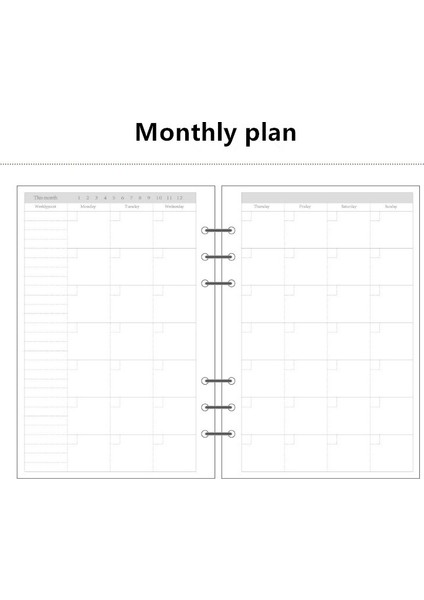 Aylık Plan Stili A6 A5 A6 A7 Gevşek Yaprak Defter Dolum Spiral Bağlayıcı Planlayıcı Iç Sayfa Kağıt Içi Mandıra Haftalık Aylık Plan Yapılacaklar Çizgi Nokta Izgarası (Yurt Dışından)