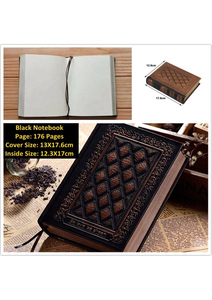 B-Siyah Tarzı Vintage Kalın Kağıt Defter Pu Deri Dergisi Incil Günlüğü Sketchbook Çizim Boyama Grafiti Yumuşak Kapak Siyah Kağıt (Yurt Dışından)