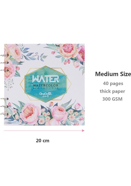 ÇIÇEK-20CM Tarzı Suluboya Resim Eskiz Defteri Için Spiral Defter 40 Sayfa Boş Kağıt 300GSM Gevşek Yaprak Günlüğü Ofis Okul Malzemeleri Kırtasiye (Yurt Dışından)