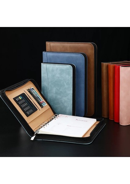 Kırmızı Stil A6 A6 A5 B5 Günlük Defter ve Hesap Makinesi ile Dergi Ciltleme Spiral Fermuarlı Çanta Not Defteri Işletme Müdürü Klasör Padfolio El Kitabı (Yurt Dışından)