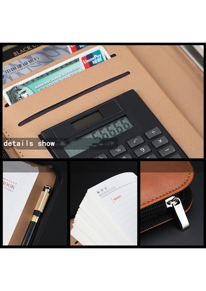 Kırmızı Stil A6 A6 A5 B5 Günlük Defter ve Hesap Makinesi ile Dergi Ciltleme Spiral Fermuarlı Çanta Not Defteri Işletme Müdürü Klasör Padfolio El Kitabı (Yurt Dışından)