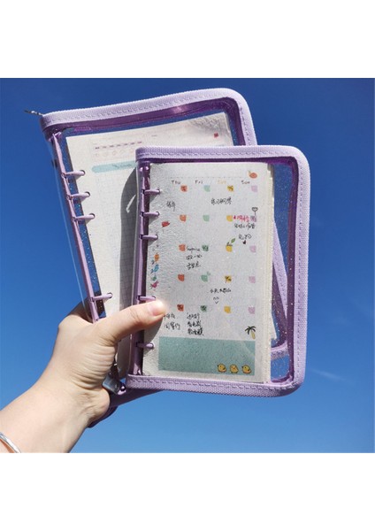 Mavi Stil A6 A5 A6 Gevşek Yaprak Defter Kapağı Glitter Fermuar Pvc Defter Kore Kırtasiye Günlüğü 6 Delik Bağlayıcı Klip Not Defteri Ofis Planlayıcısı (Yurt Dışından) fiyatları