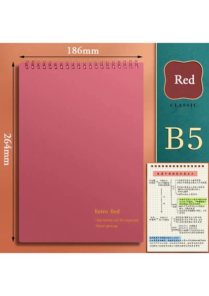 B5 Kırmızı Izgara Stili Defterler A5B5,80SHEETS Okul Ofisi Için Kağıt Izgara Kitap Yazma, Damalı Planlayıcı Not Defterleri Gündem Flipbook (Yurt Dışından)