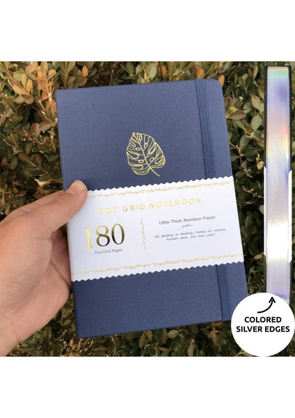 Siyah Stil Renkli Gümüş Kenarlar Buke Defter Noktalı Günlük Nokta Izgara Sayfaları 180GSM Bambu Kalın Beyaz Kağıt, Siyah Su Geçirmez Kumaş Kapak (Yurt Dışından)
