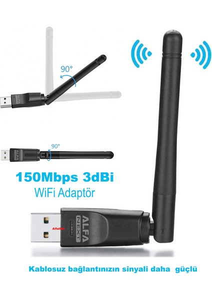 W114 150MBPS 2.4ghz 3dbi USB Antenli Kablosuz Adaptör