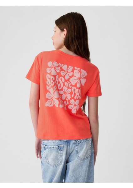 Kız Çocuk Kırmızı Grafikli T-Shirt