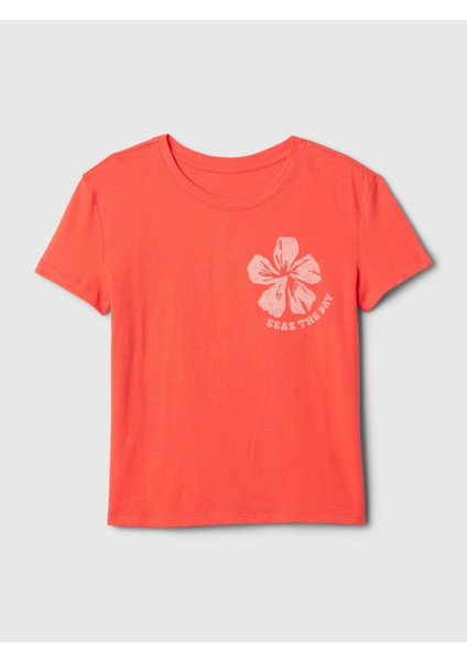Kız Çocuk Kırmızı Grafikli T-Shirt