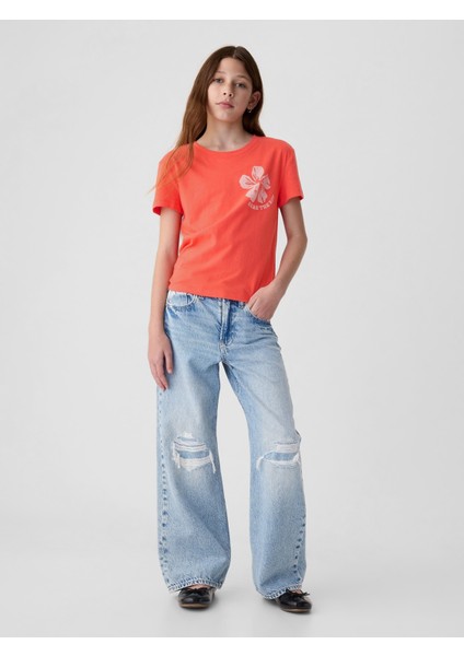 Kız Çocuk Kırmızı Grafikli T-Shirt