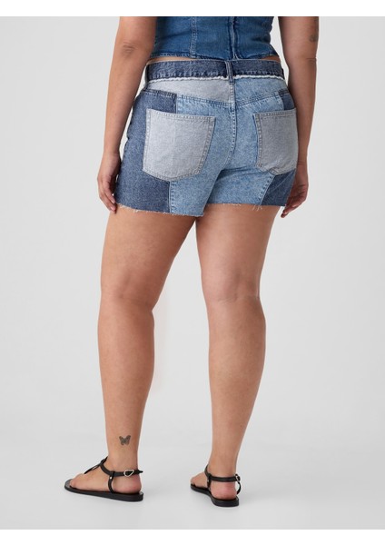 Kadın Mavi 4" Low Rise Stride Patchwork Denim Şort