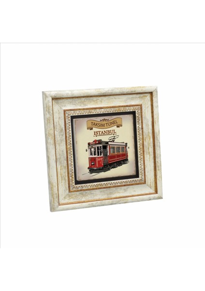 Çok Renkli Nostaljik Tramvay Baskılı Doğaltaş Tablo 20CMX20CM KRT-049