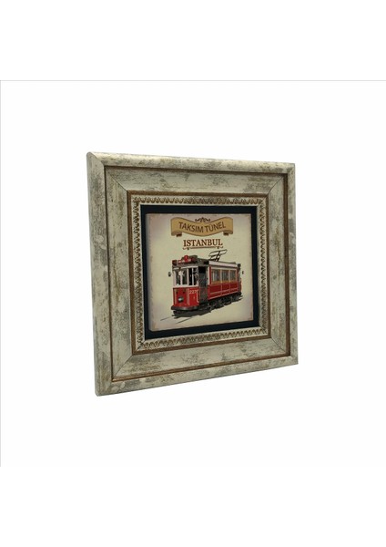 Çok Renkli Nostaljik Tramvay Baskılı Doğaltaş Tablo 20CMX20CM KRT-049