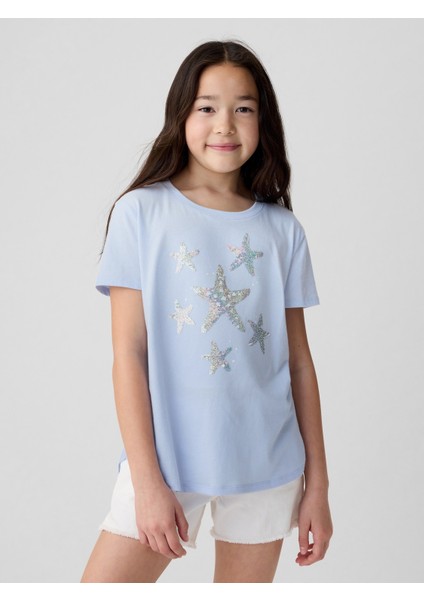 Kız Çocuk Mavi Flippy Grafikli T-Shirt