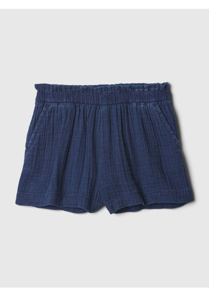 Kız Bebek Koyu Mavi Crinkle Gauze Pull-On Şort