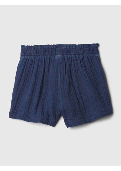 Kız Bebek Koyu Mavi Crinkle Gauze Pull-On Şort