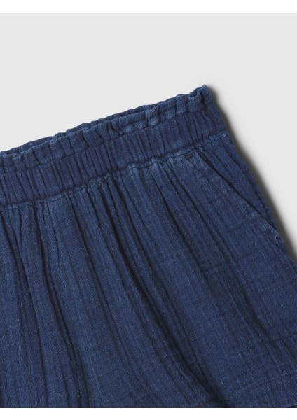 Kız Bebek Koyu Mavi Crinkle Gauze Pull-On Şort