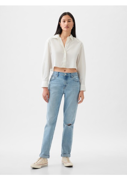 Kadın Açık Mavi Mid Rise Girlfriend Jean Pantolon